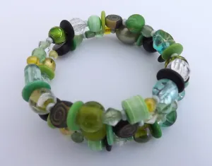 Green & Black Beads Memory Wire Bracelet