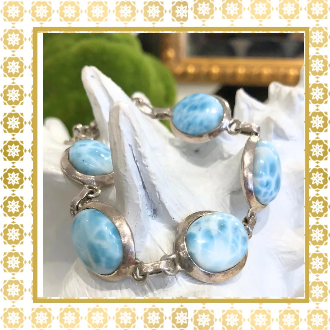 Handmade Sterling Silver Larimar Adjustable Bracelet