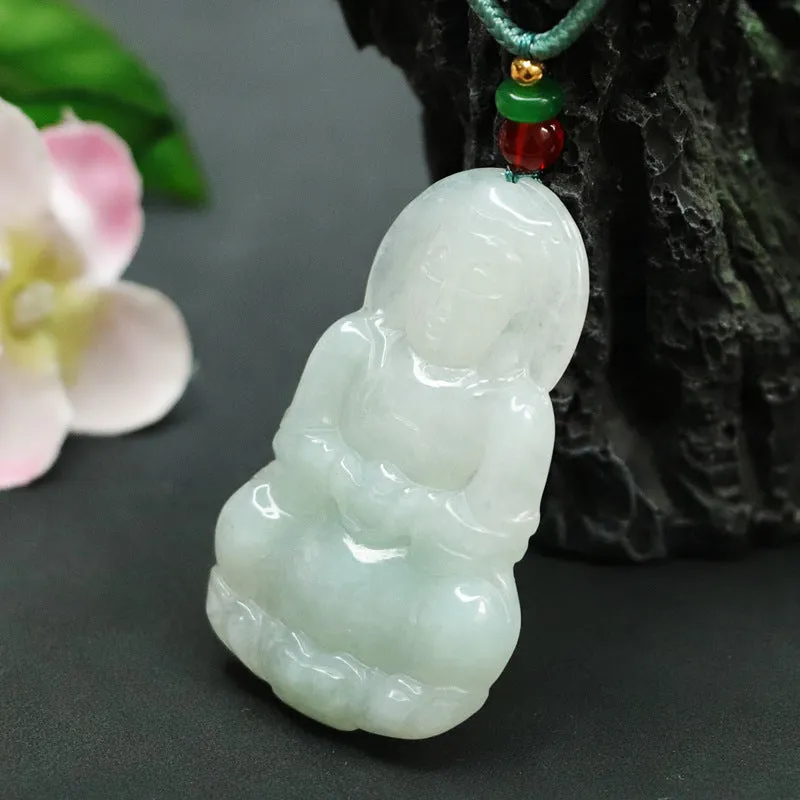 Jade Guanyin Fortune's Favor Sterling Silver Pendant