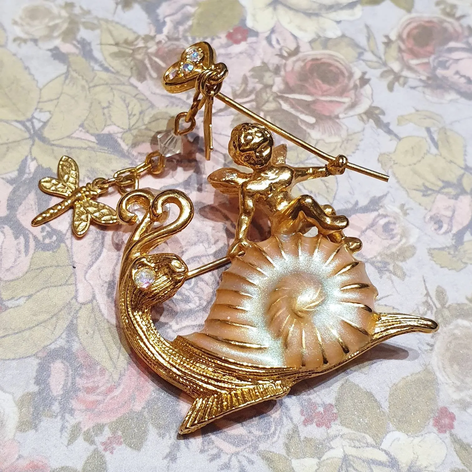 Kirks Folly Brooch Angel Cupid Snail  Dragonfly Vintage