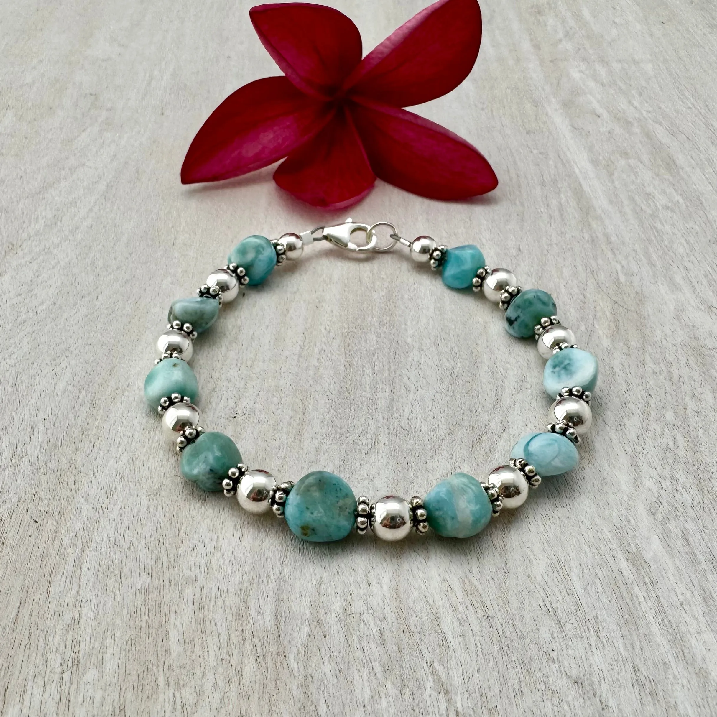 Larimar Nugget Stone with Sterling Silver Bracelet