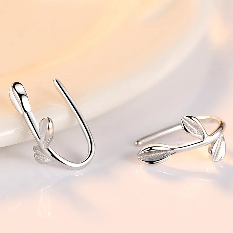 Leaf Ear Clip Silver Studs Earrings for Women