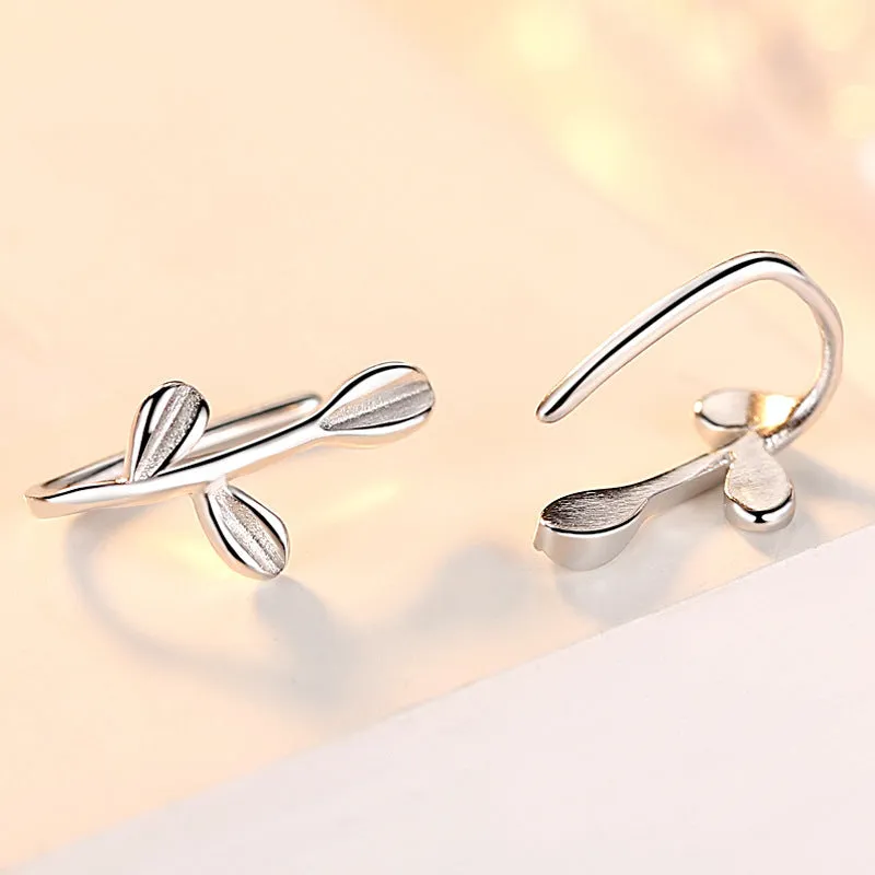 Leaf Ear Clip Silver Studs Earrings for Women