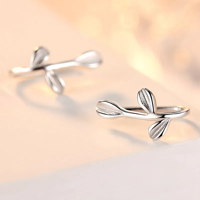 Leaf Ear Clip Silver Studs Earrings for Women