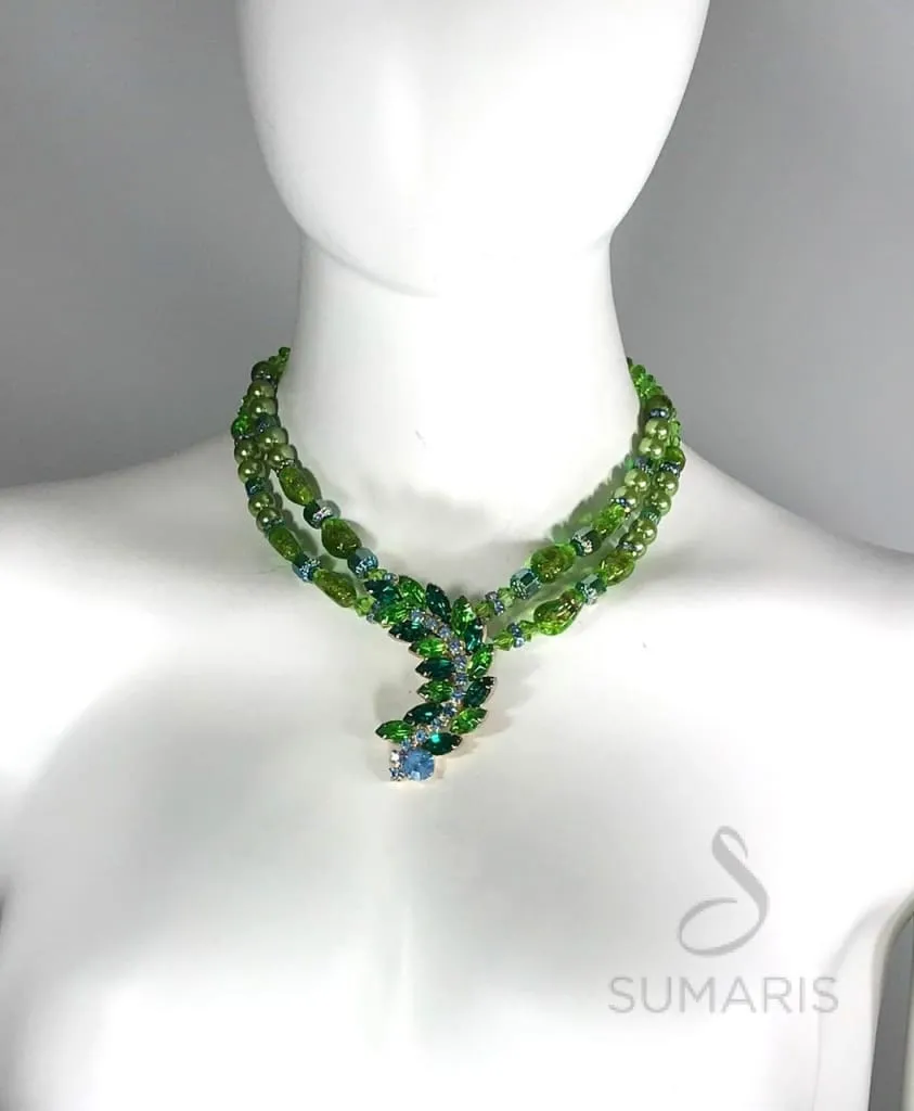 LEAFY GREEN OOAK STATEMENT NECKLACE