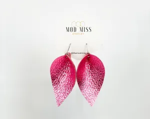 Leather Petal Earring "Metallic Hot Pink"