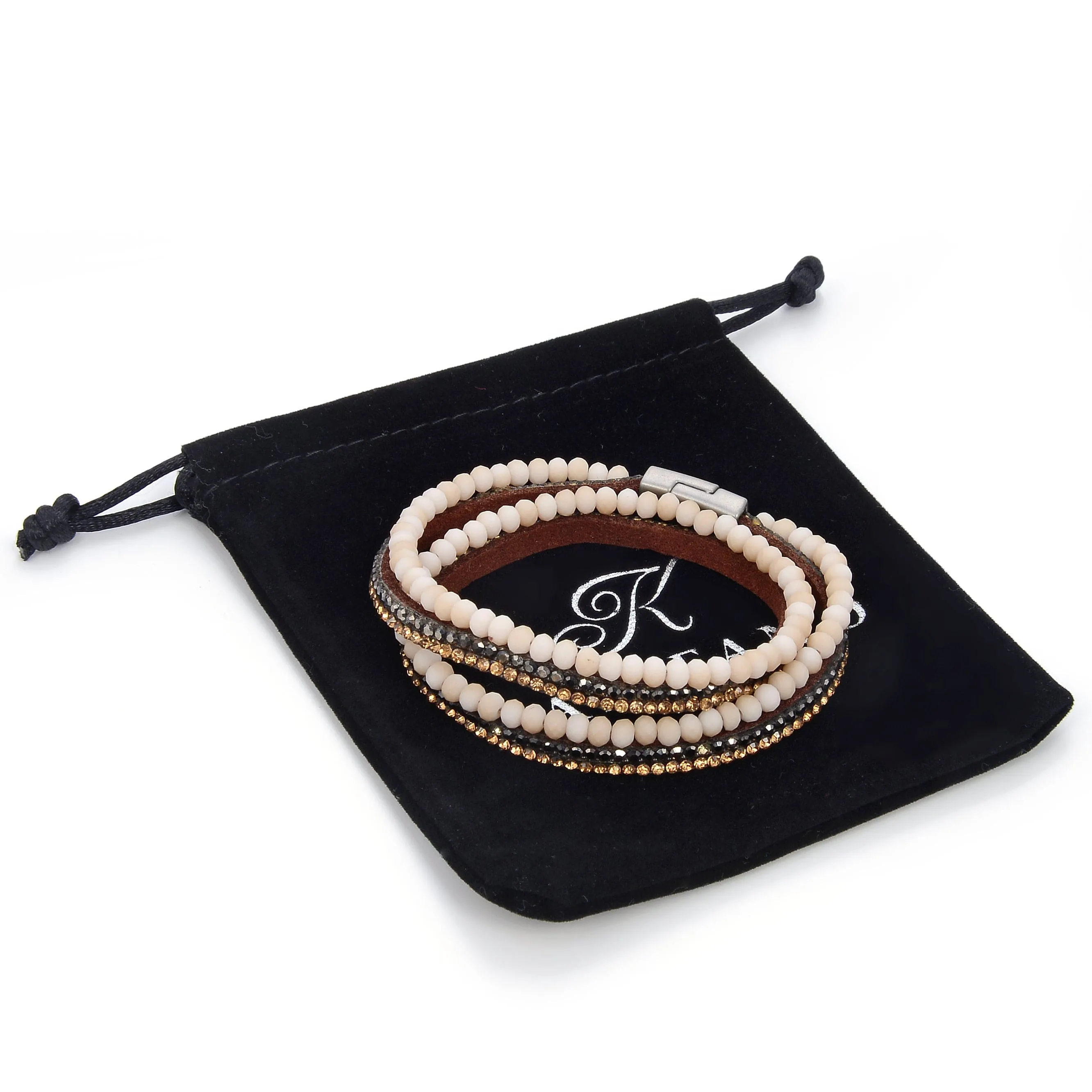 Long Strand Diamond Pink Bracelet with Magnetic Clasp