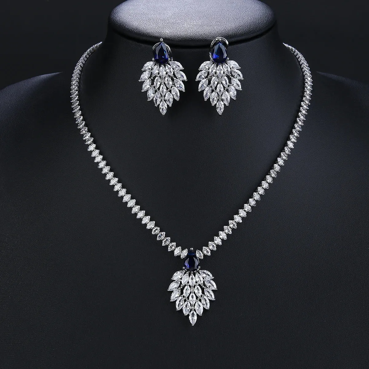 Luxury Cubic Zirconia Green Blue Color Bridal Jewelry Sets for Wedding Collection Banquet Costume Accessories CN10641