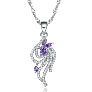 Luxury Women's Pendant Necklace With AAA Purple Shiny CZ