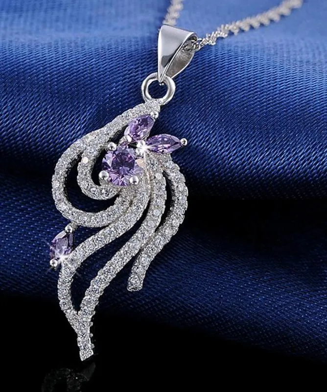 Luxury Women's Pendant Necklace With AAA Purple Shiny CZ