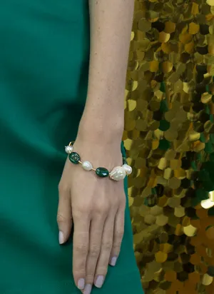 Malachite & Baroque Pearls With Edison Pearls Bracelet CB014