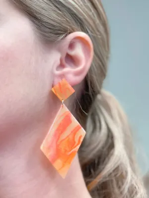 Marbled Angular Geometric Dangle Earrings - Orange