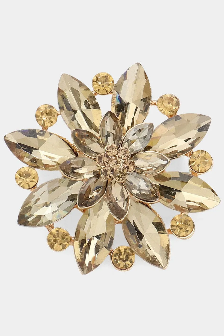 Marquise Stone Accented Flower Pin Brooch - Topaz