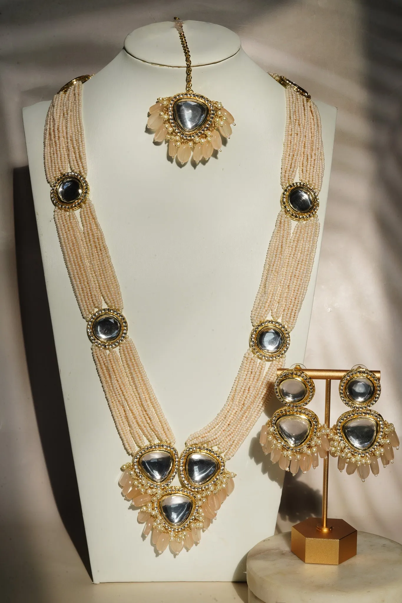 Masuma - Uncut Kundan Long Necklace Set With Earrings & Maang Tikka