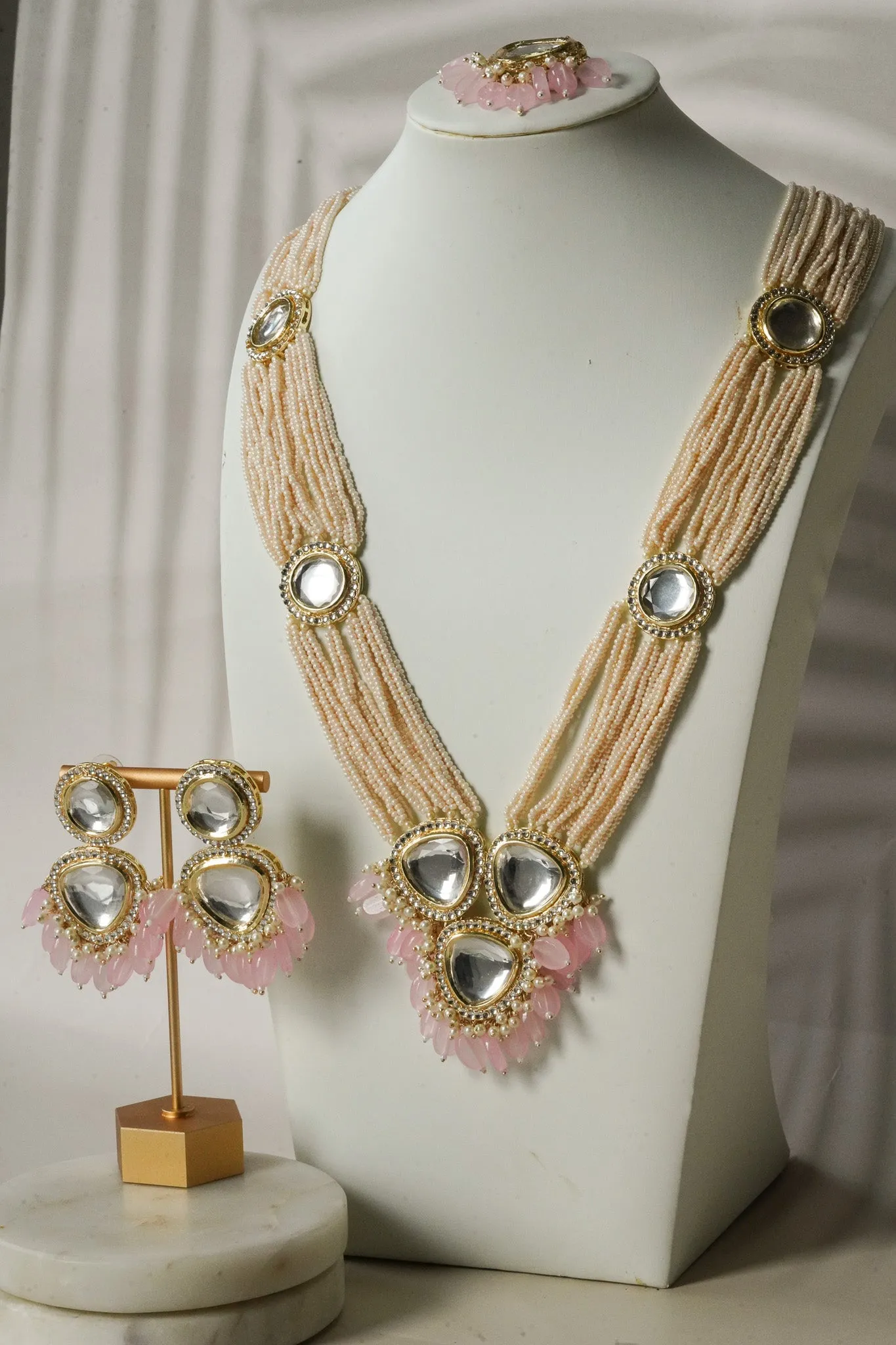 Masuma - Uncut Kundan Long Necklace Set With Earrings & Maang Tikka