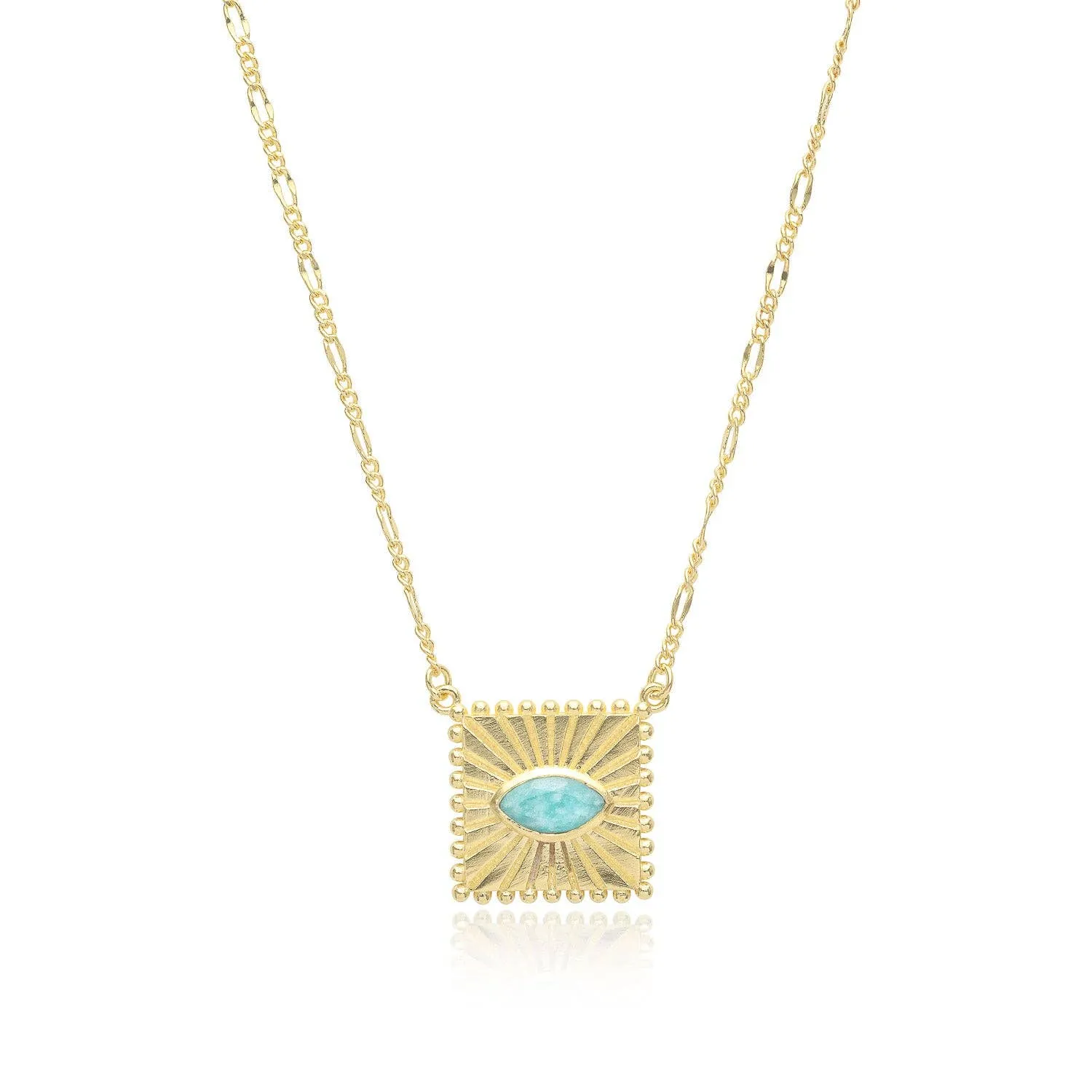 Mati Ridged Square Pendant Necklace with Set Marquis Gemston: Amazonite