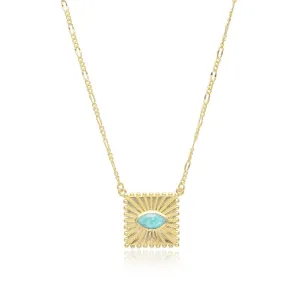 Mati Ridged Square Pendant Necklace with Set Marquis Gemston: Amazonite