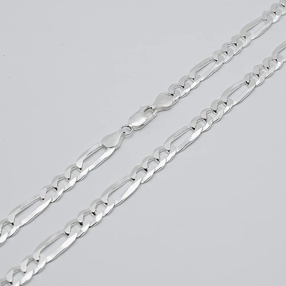 Men's 8mm 925 Sterling Silver Figaro Chain Bracelet | Made in Italy