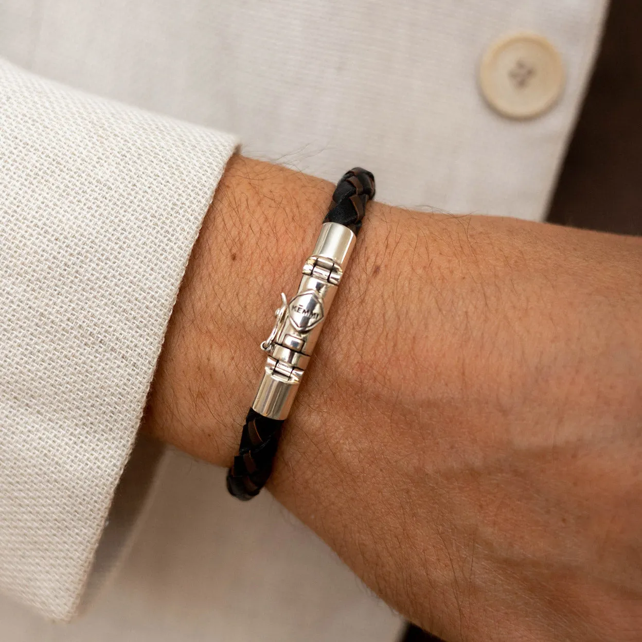 Men's Owen Black and Brown Leather Bracelet