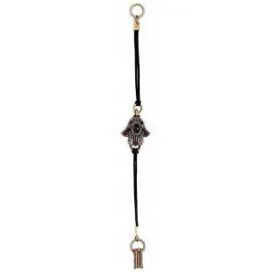 Michal Golan Garnet Hamsa Bracelet On Leather