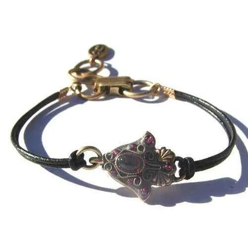 Michal Golan Garnet Hamsa Bracelet On Leather