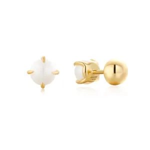 Modern Muse - Gold Pearl Barbell Earrings