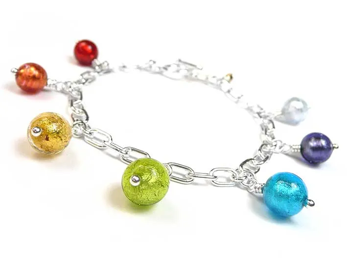 Murano Glass Charm Bracelet - Rainbow