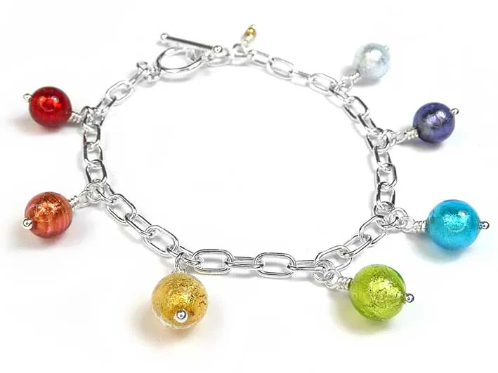 Murano Glass Charm Bracelet - Rainbow