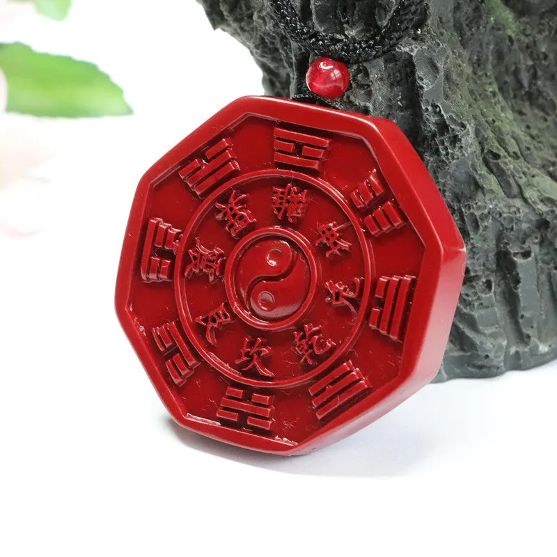 Mystical Cinnabar Pendant with Purple Gold Sand and Qiankun Bagua Symbol