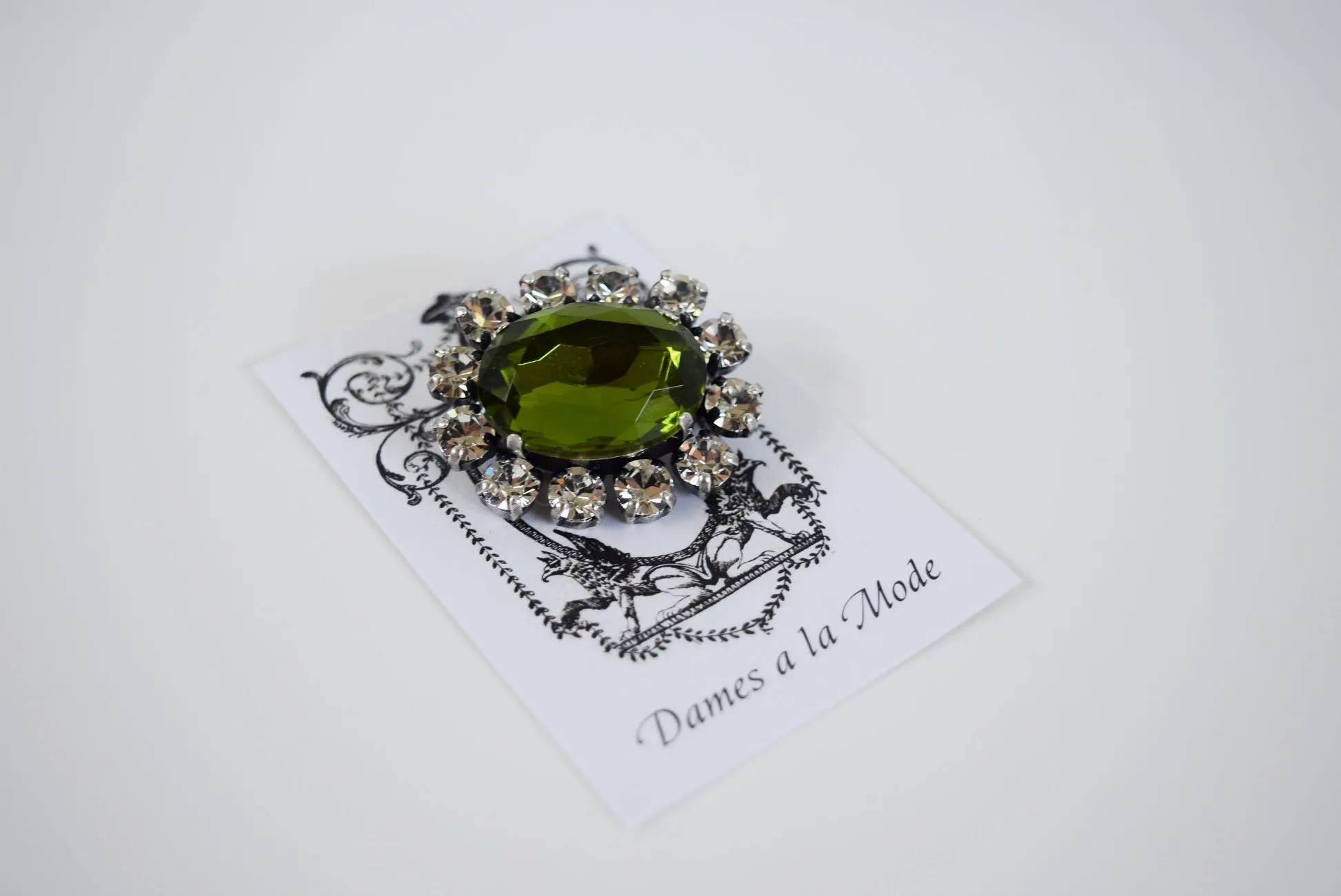 Olive Green Crystal Cluster Brooch