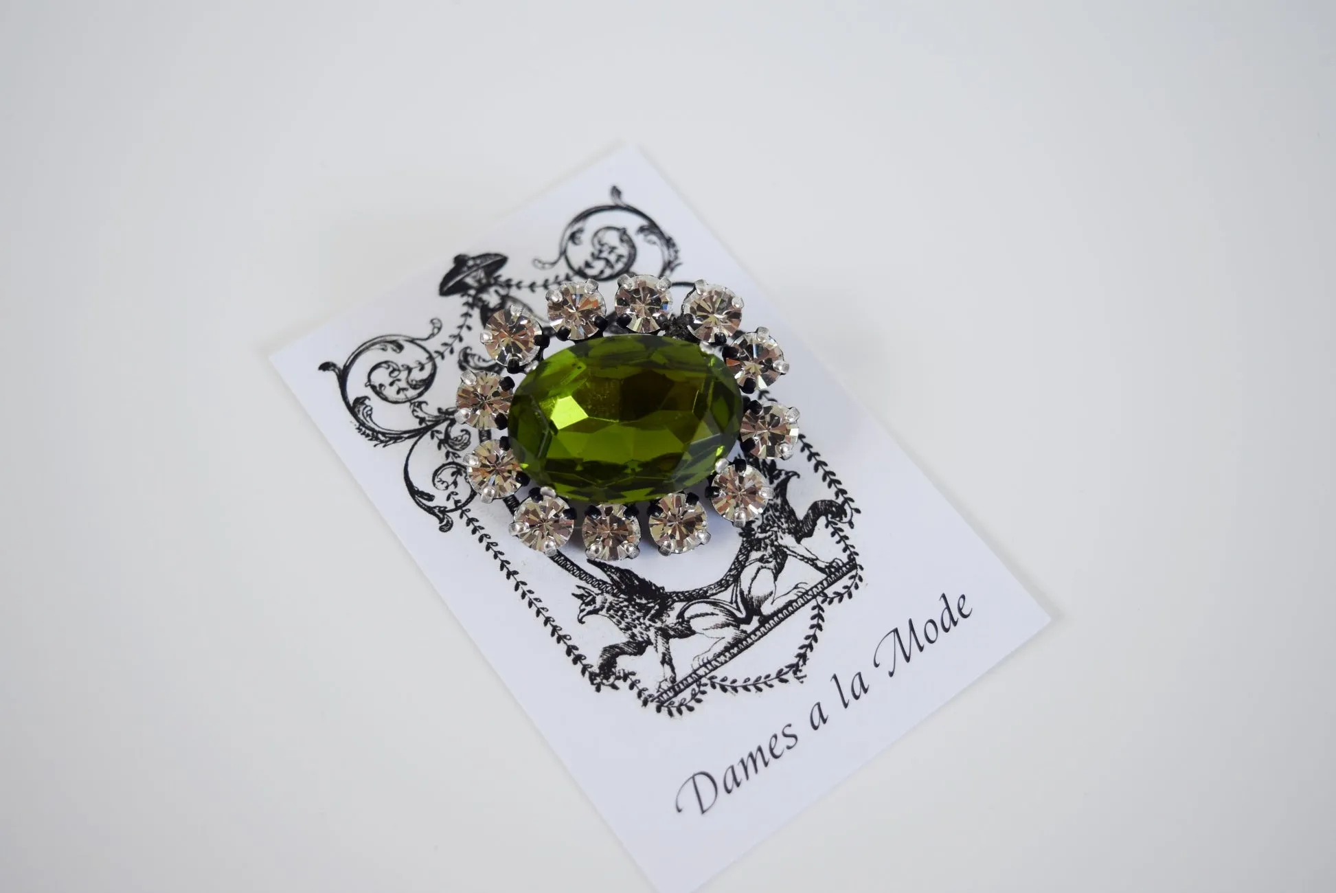 Olive Green Crystal Cluster Brooch