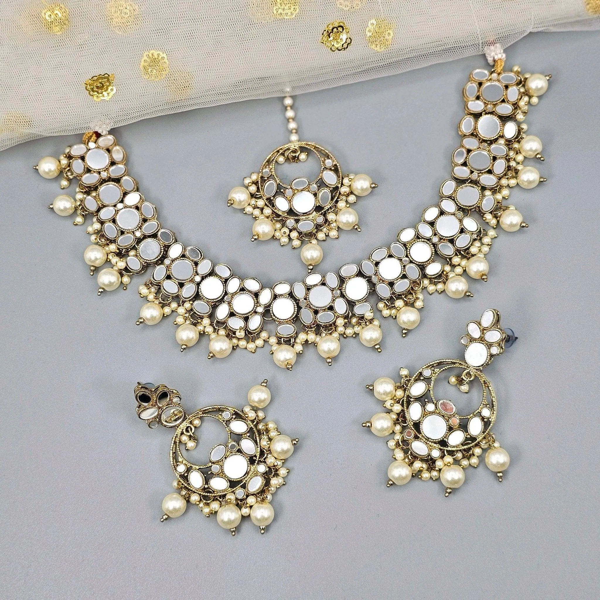 Olivia - Antique Gold Mirrored Necklace Set