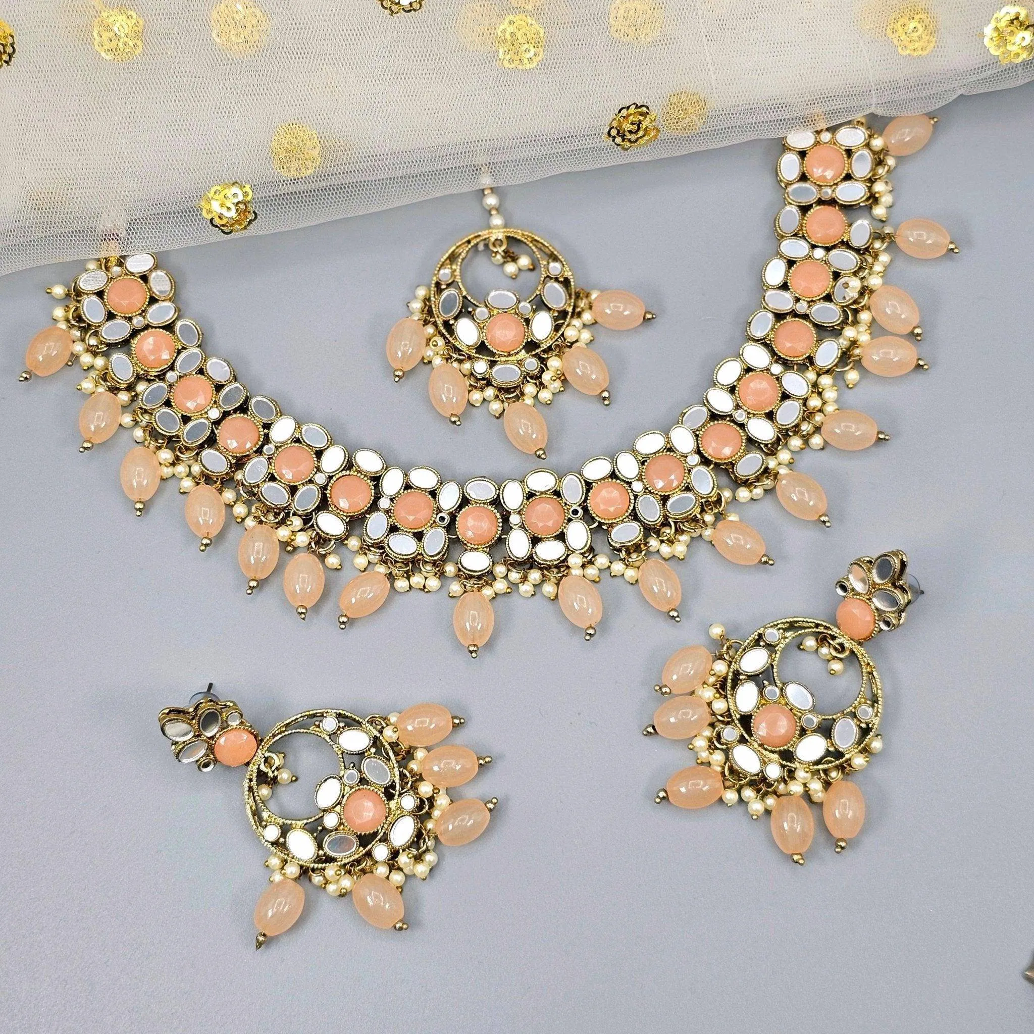 Olivia - Antique Gold Mirrored Necklace Set