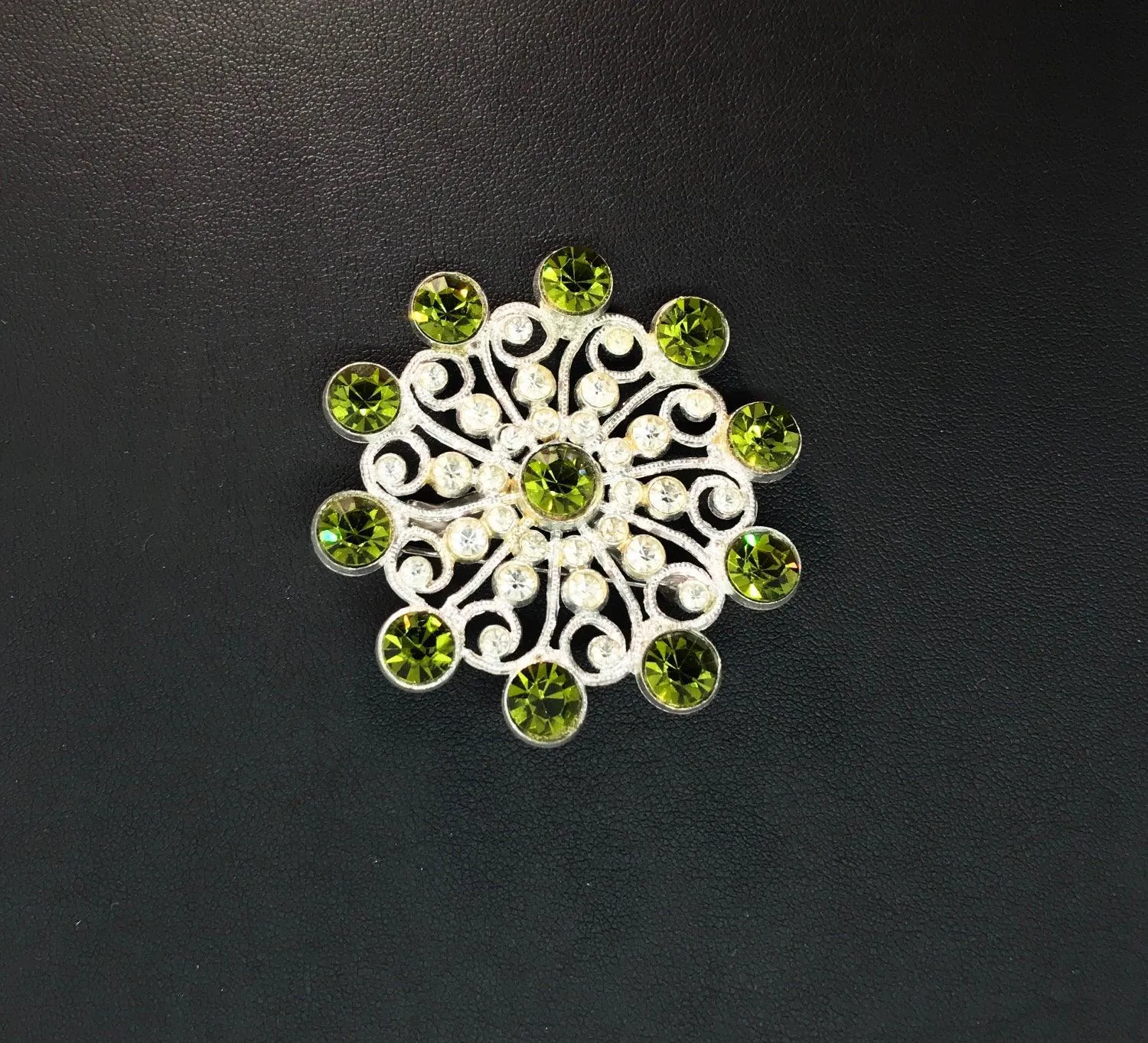 Olivine Edwardian Inspired Rhinestone Vintage Brooch