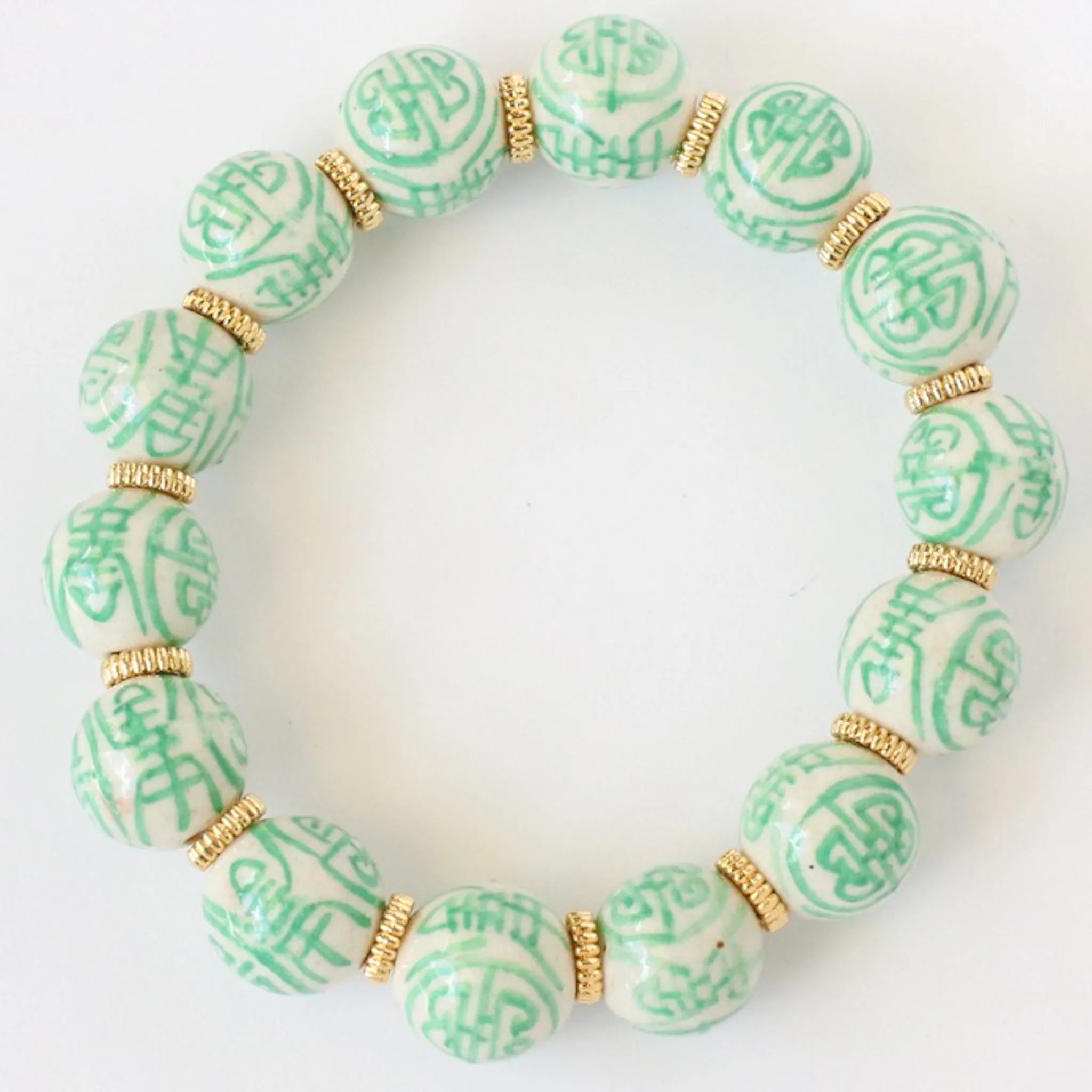 Orange & White Chinoiserie Porcelain Beaded Bracelet, Grandmillenial Style