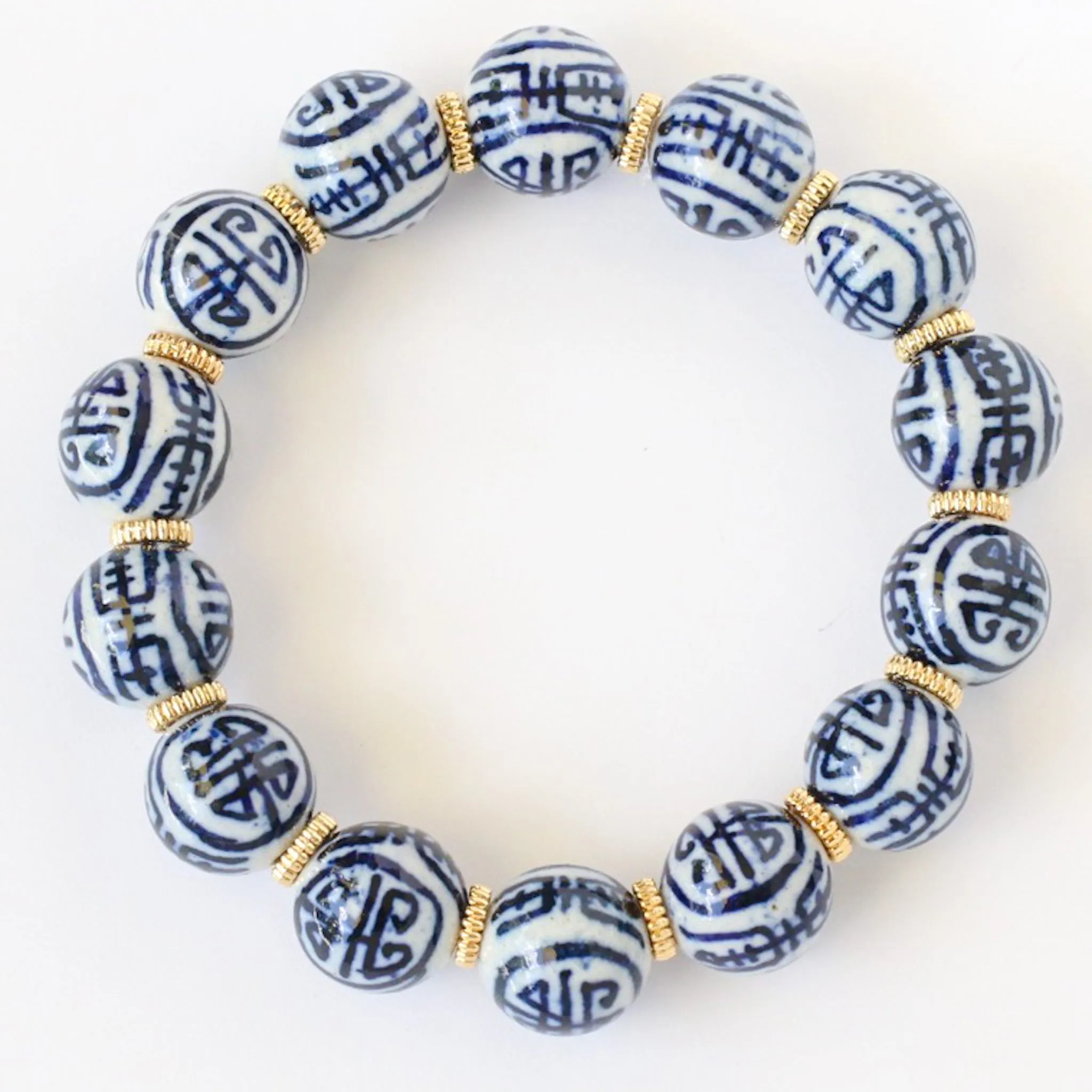 Orange & White Chinoiserie Porcelain Beaded Bracelet, Grandmillenial Style