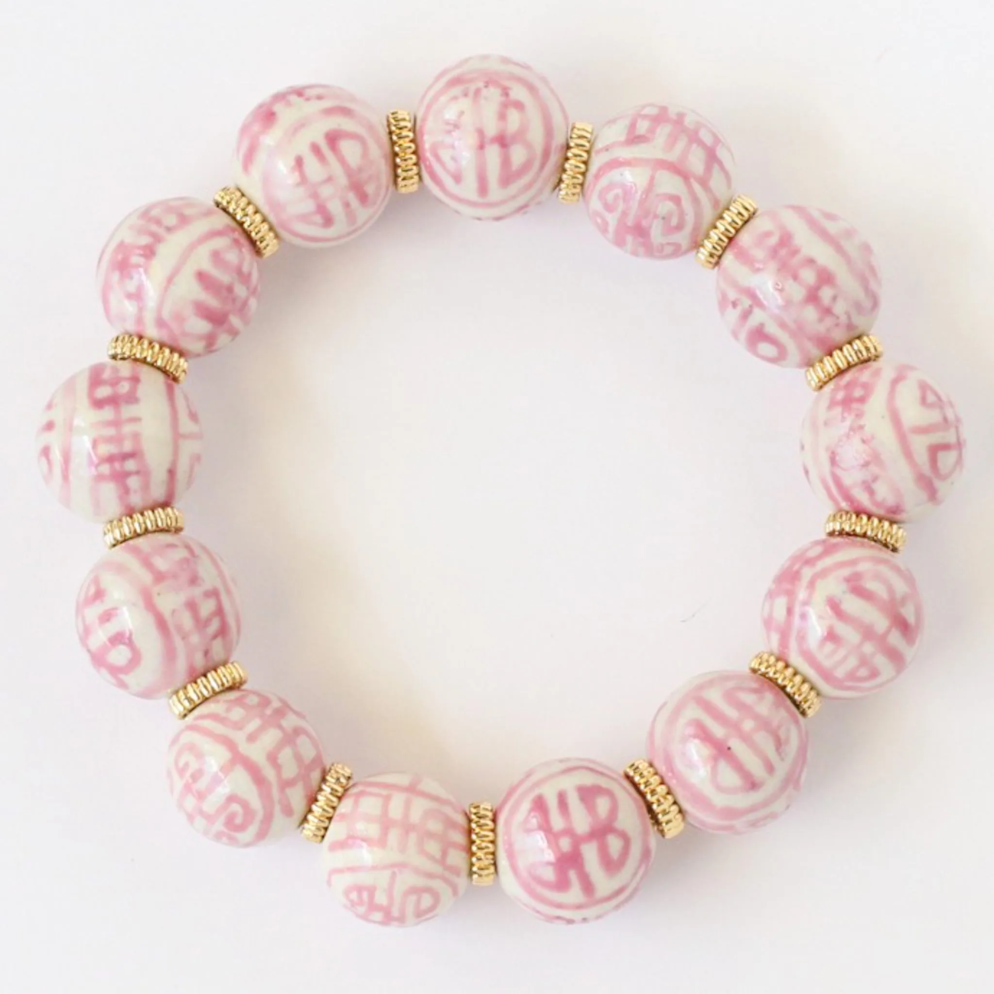 Orange & White Chinoiserie Porcelain Beaded Bracelet, Grandmillenial Style