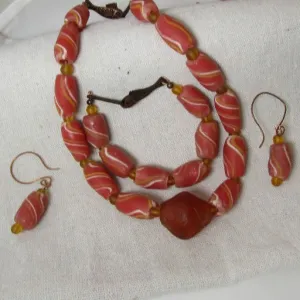 Orange Handmade African Trade Bead Jewelry Set