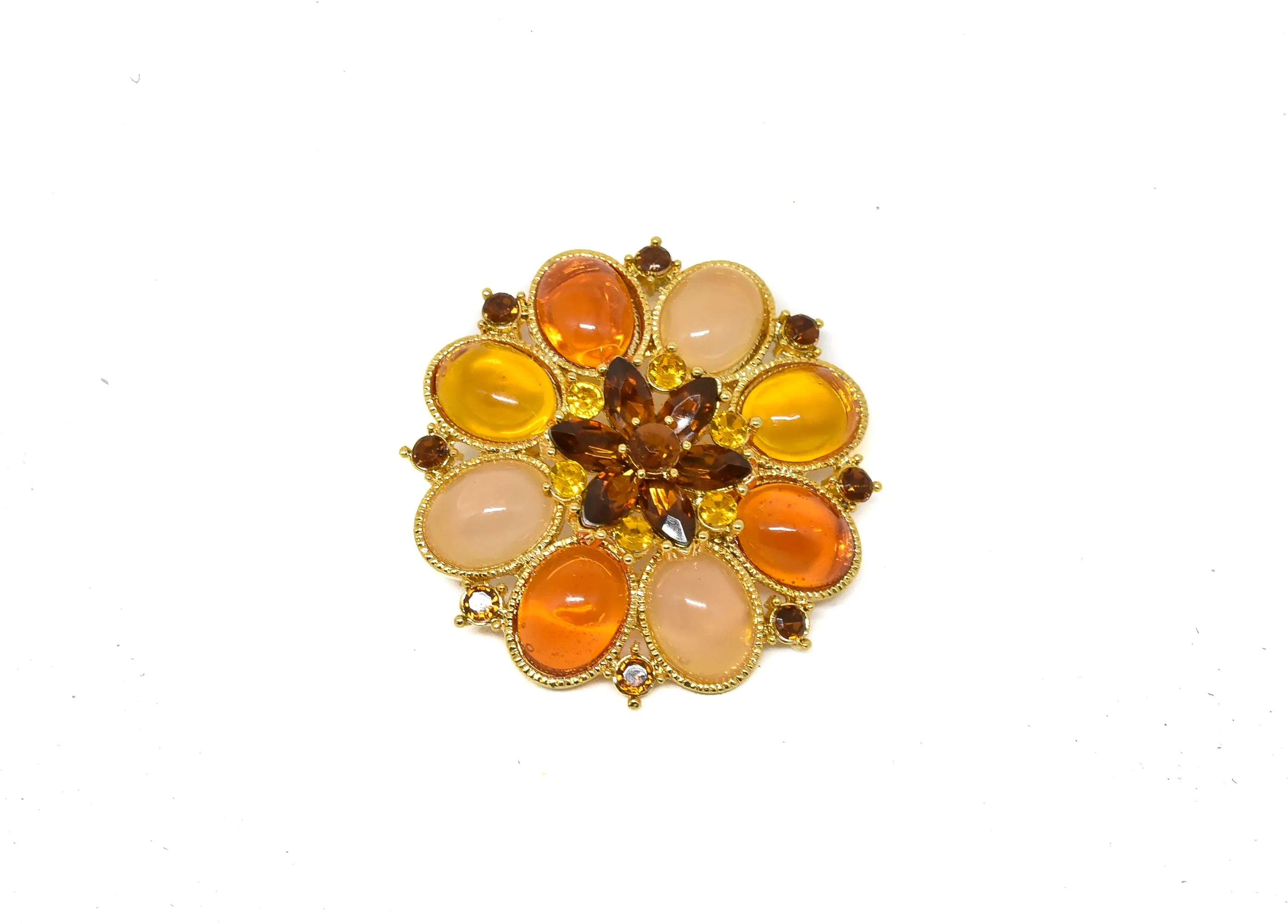 Orange Rhinestone Flower Brooch w/ Pin 2" - 1 Piece