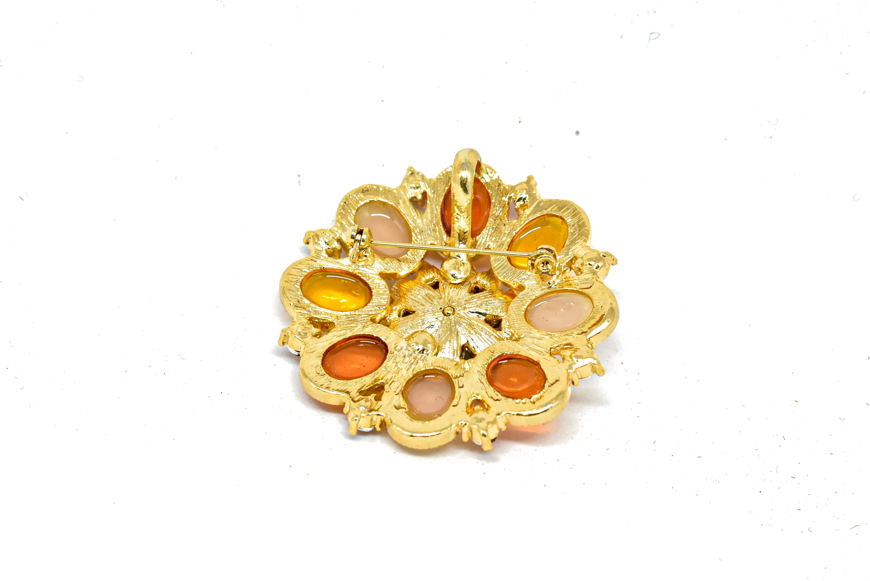 Orange Rhinestone Flower Brooch w/ Pin 2" - 1 Piece