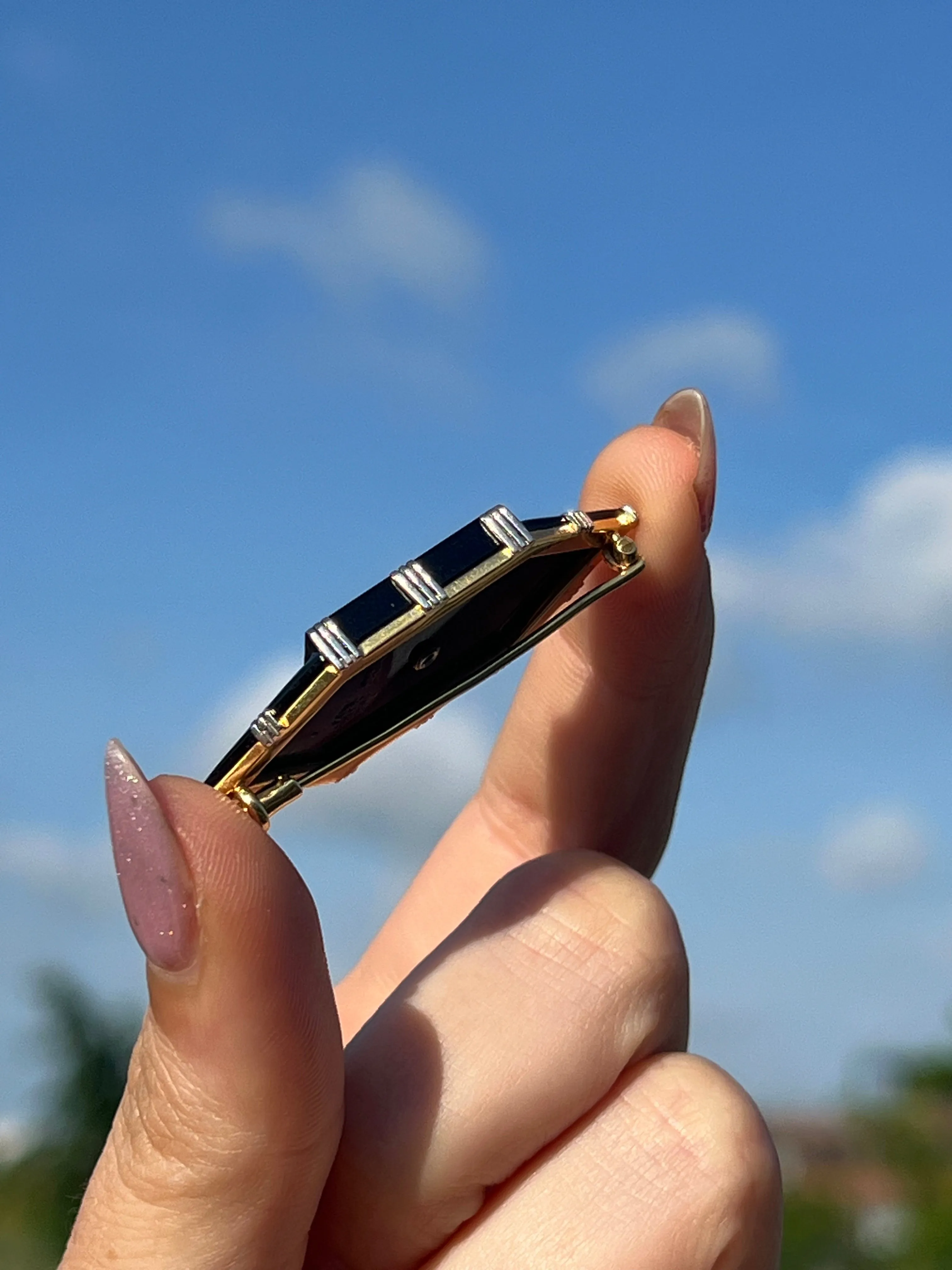 Outstanding Art Deco Onyx And Diamond Brooch