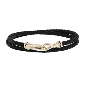 Pave Fish Hook Wrap Leather Bracelet in Silver