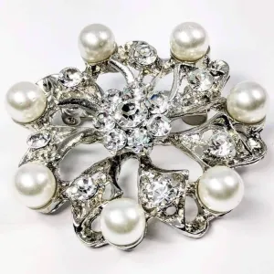 Pearl Pinwheel Crystal Encrusted Brooch Sweater Pin