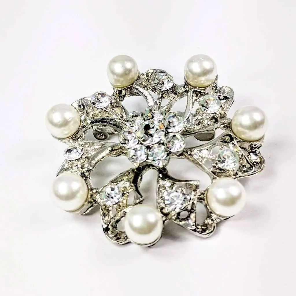 Pearl Pinwheel Crystal Encrusted Brooch Sweater Pin