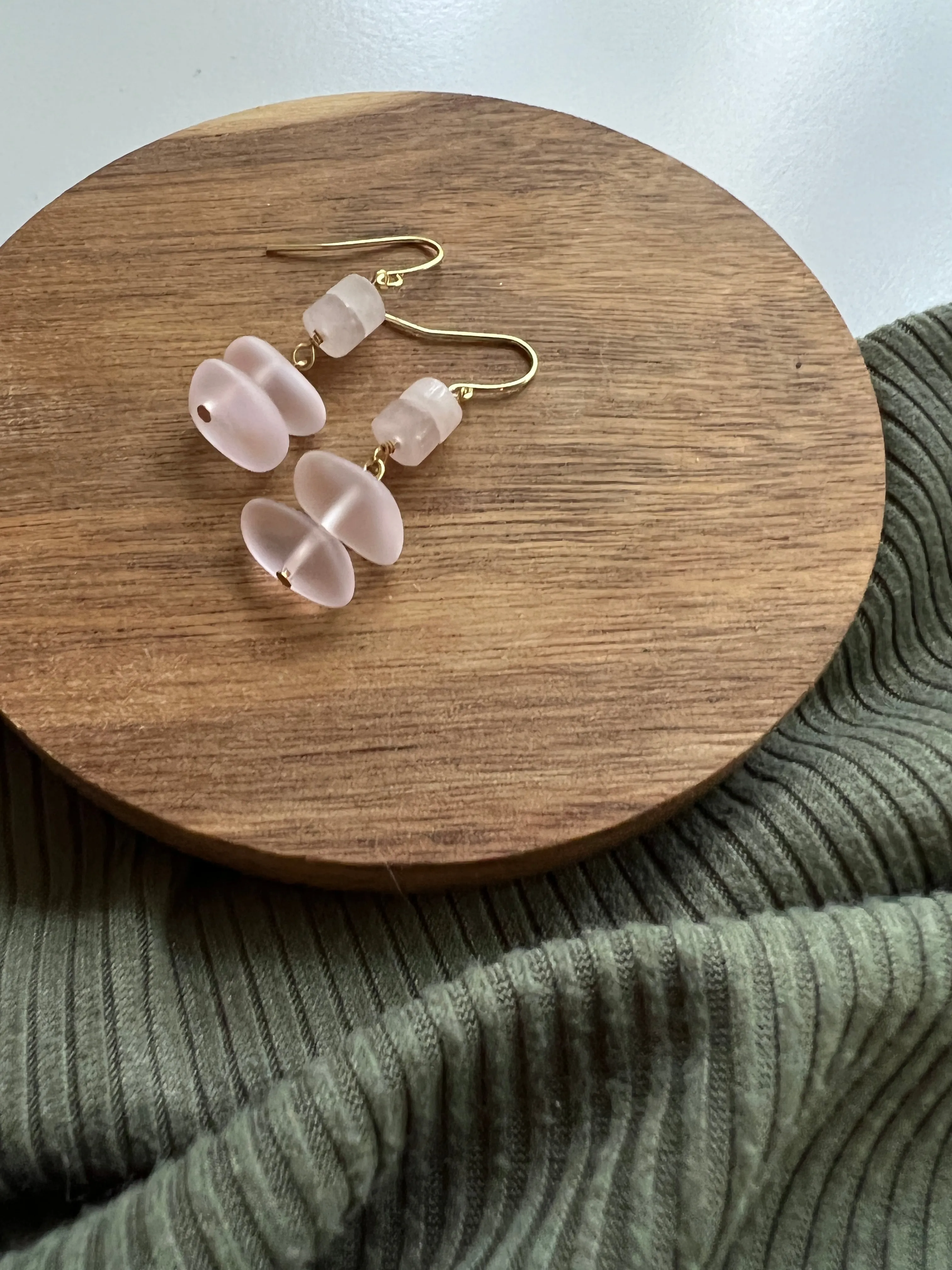 Petal | Rose Quartz   Sea Glass Earrings