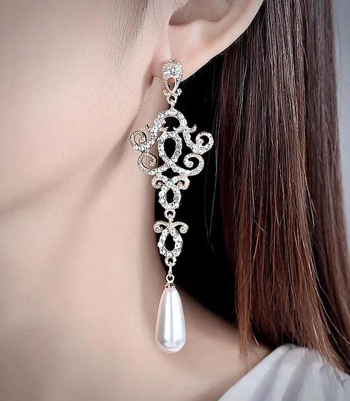 "Charleston" - Rhinestone and Pearl Bridal Earrings