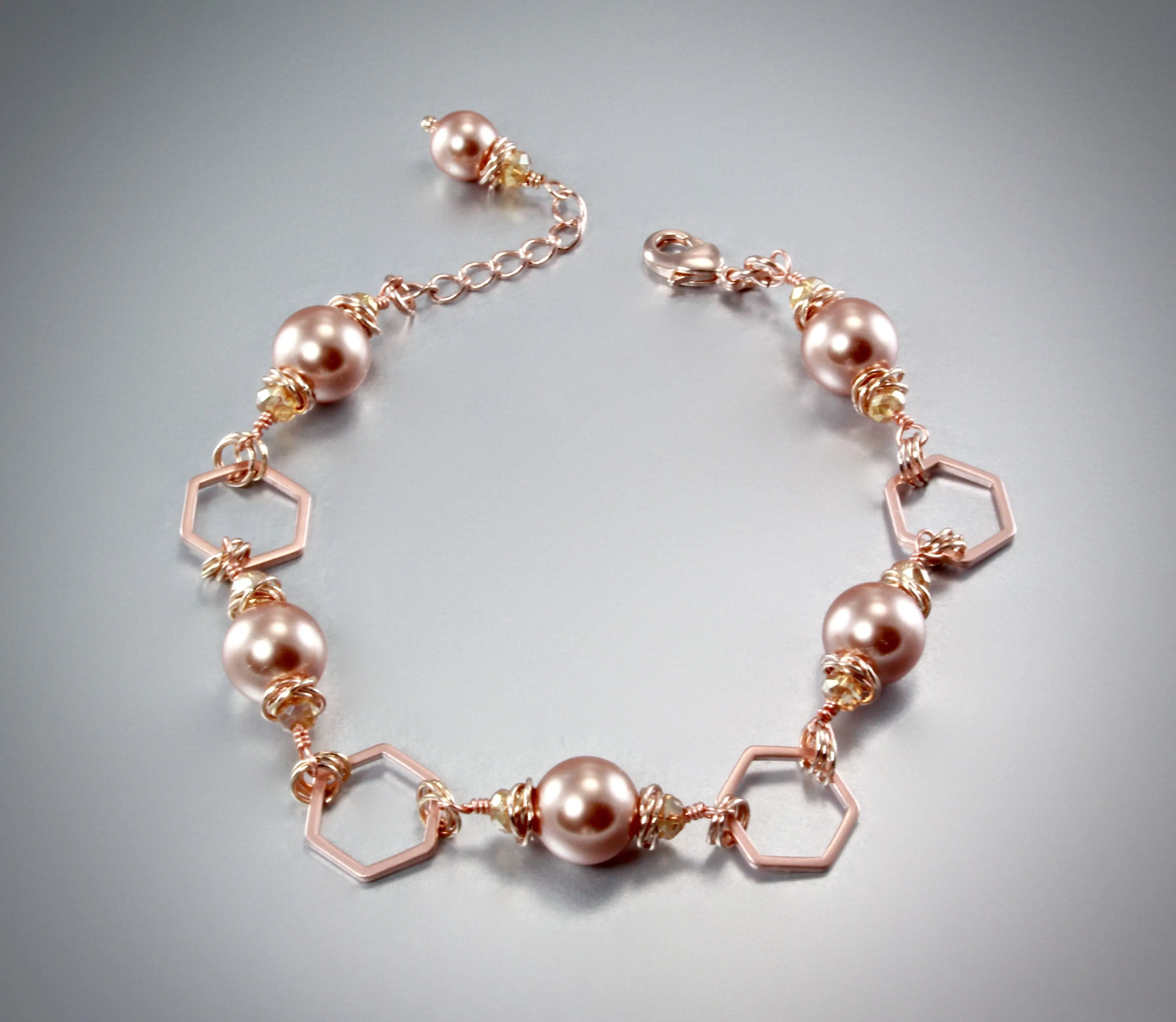 "Echo" - Swarovski Pearl and Rose Gold Geometric Bridal Bracelet