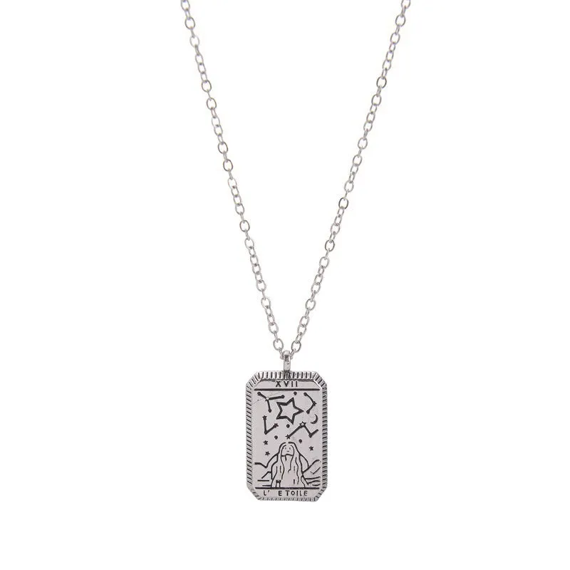 "L'Etoile" Tarot Card Necklace – Silver-Plated Star Symbol Pendant for Inspiration & Hopejltn0619