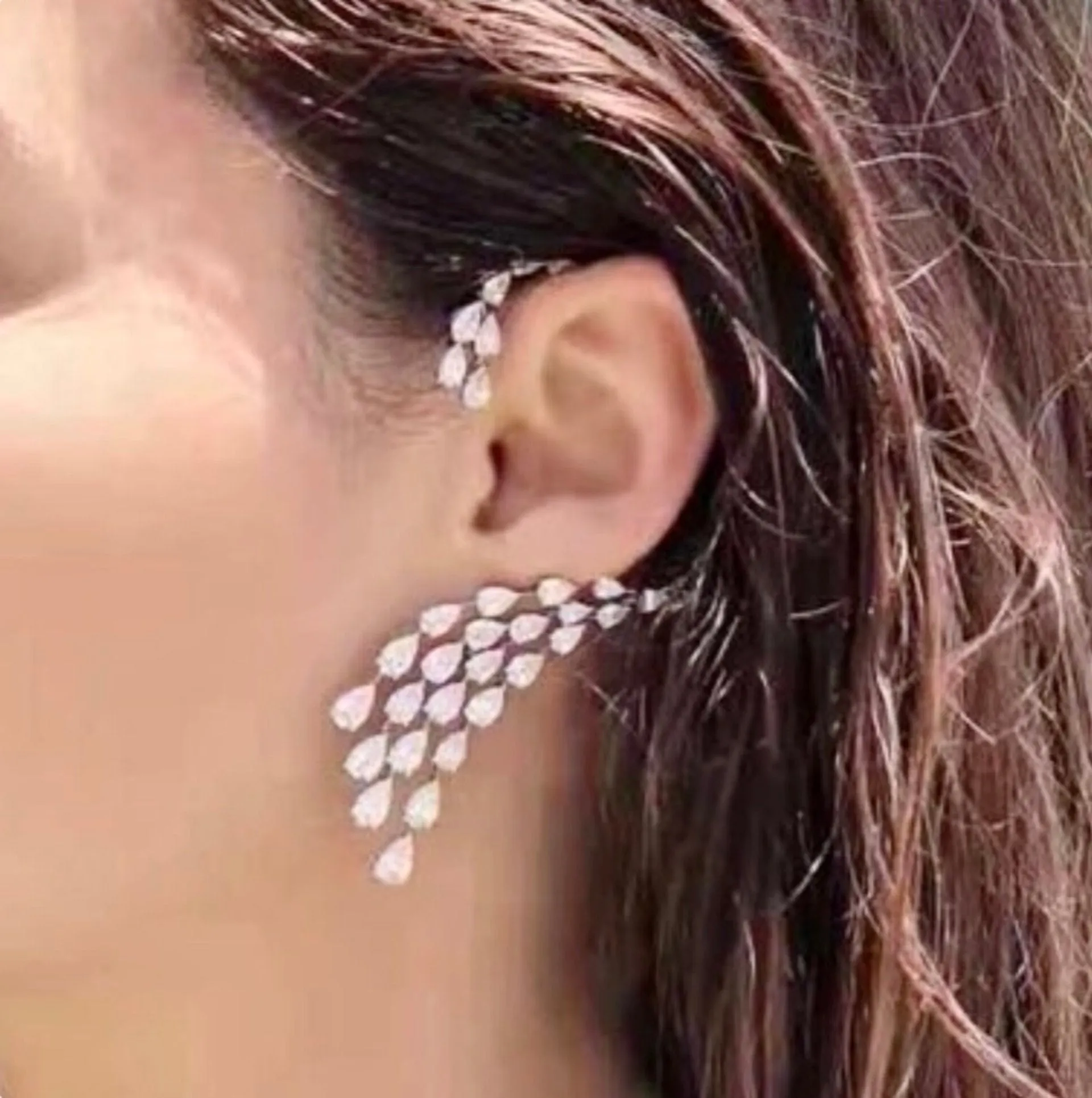 "Naissa" - Silver CZ Bridal Ear Cuff Earrings