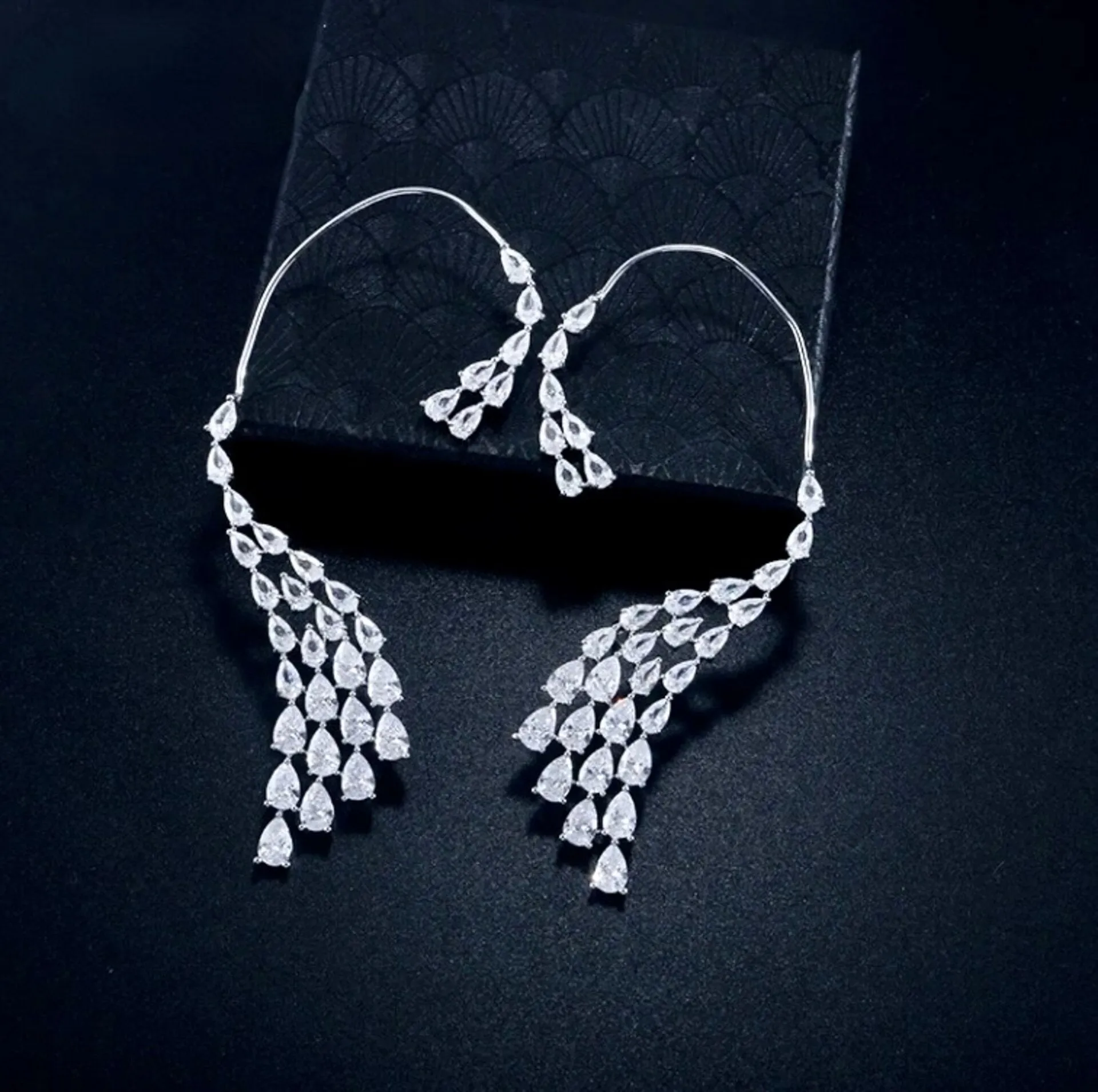 "Naissa" - Silver CZ Bridal Ear Cuff Earrings